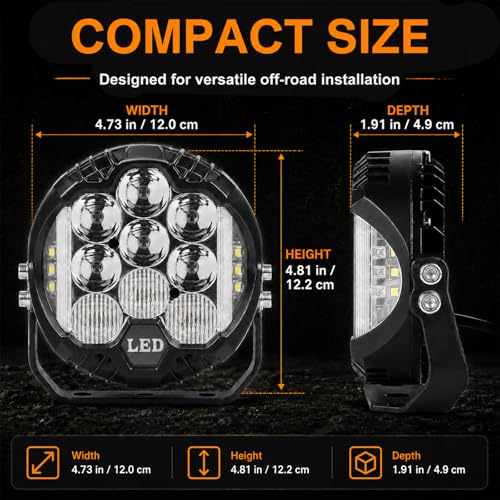 2pcs 5 Inch White Round Offroad Lights LED Pods with Amber DRL 90W LED Light Pods 270° Wide Range Super Bright Side Shooter with Wiring Harness kit for Truck Pickup ATV UTV SUV