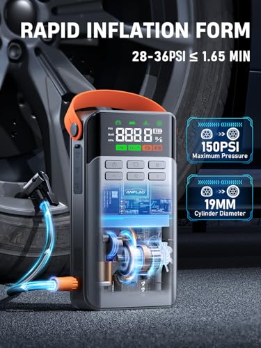 8-in-1 Car Jump Starter with Air Compressor – 5500A Peak, 150PSI Tire Inflator, 12V Portable Power Bank, LCD Display, and LED Flashlight for All Gas & 12.0L Diesel Engines