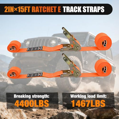 E Track Ratchet Straps 8 Pack 2" x 15' Orange (8 Count)