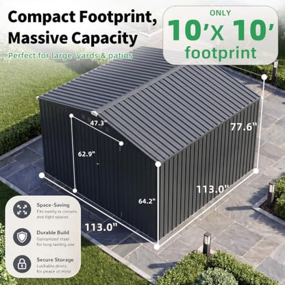 10' x 10' Waterproof Metal Outdoor Storage Shed
