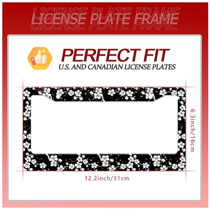 White Cherry Blossoms License Plate Frame Stainless Steel with Screws