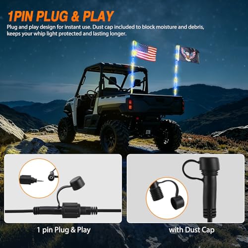 RGB LED Whip Light 2PCS 6FT Spiral Antenna Whips (6 Foot)