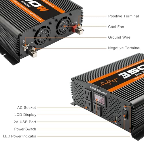 3500W Pure Sine Wave Inverter 12V to 120V with 4 Power Outlets for RV Solar Power