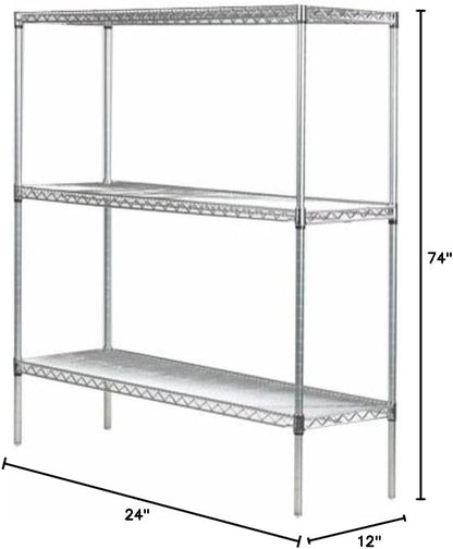 Omega 12" Deep x 24" Wide x 74" High 3 Tier Chrome Starter Shelving Unit