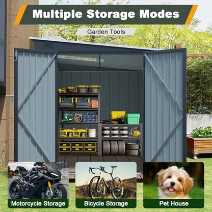 6x8FT Outdoor Storage Shed with Lockable Double Doors