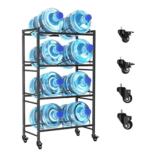 Heavy Duty 4 Tiers Water Jug Rack Double Row with Wheels