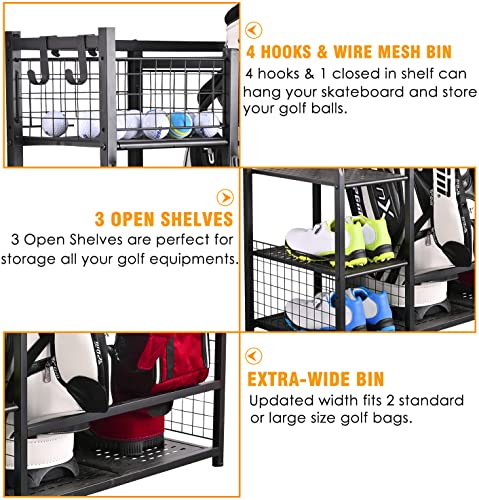 2 Golf Bag Rack Garage Storage Organizer Metal Black Golf Clubs Stand