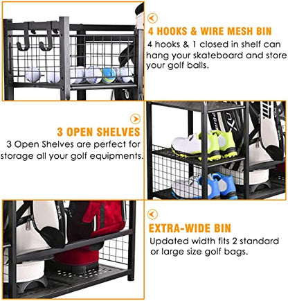 2 Golf Bags Rack Garage Storage Organizer Metal Black Storage Stand