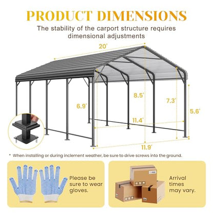 Carport 12' x 20' Heavy Duty Carport with Updated Roof & Enhanced Base