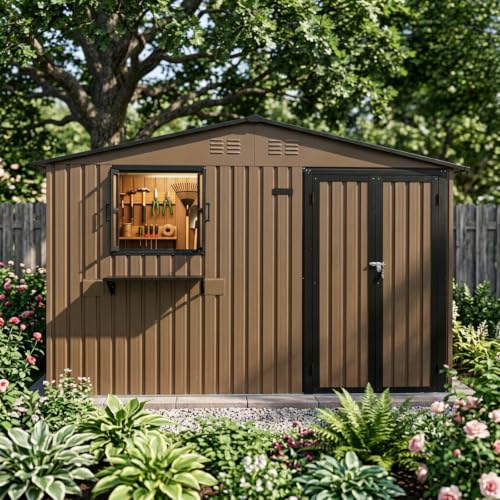 10x8 FT Outdoor Storage Shed with 2 Clear Windows