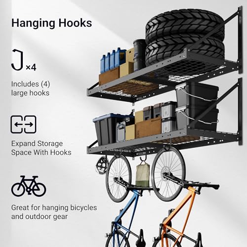 2 Pack 2x4 ft Garage Wall Shelving with 4 Hooks (2 Count)