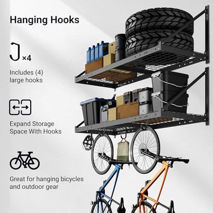 2 Pack 2x4 ft Garage Wall Shelving with 4 Hooks (2 Count)