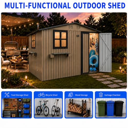 10x8 FT Outdoor Storage Shed with 2 Clear Windows