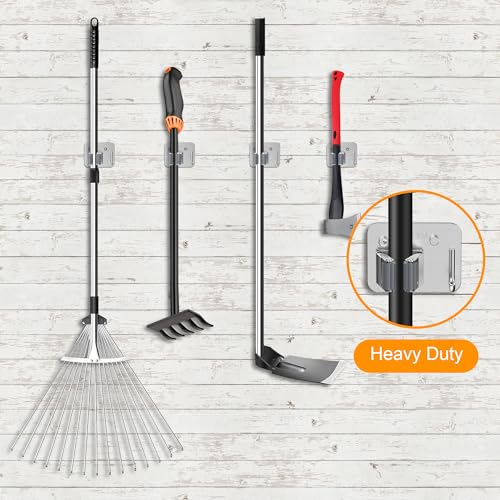 4 Pack Stainless Steel Heavy Duty Broom Holder Wall Mount with Hook (4 Count)