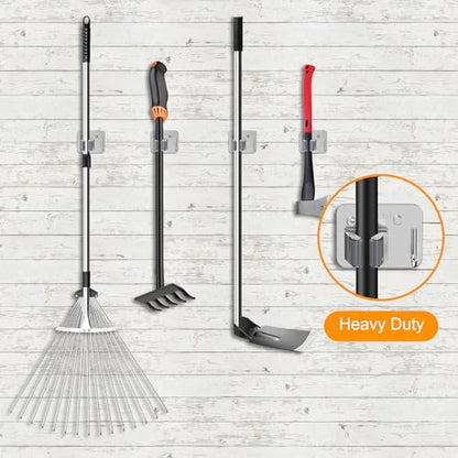 4 Pack Stainless Steel Heavy Duty Broom Holder Wall Mount with Hook (4 Count)