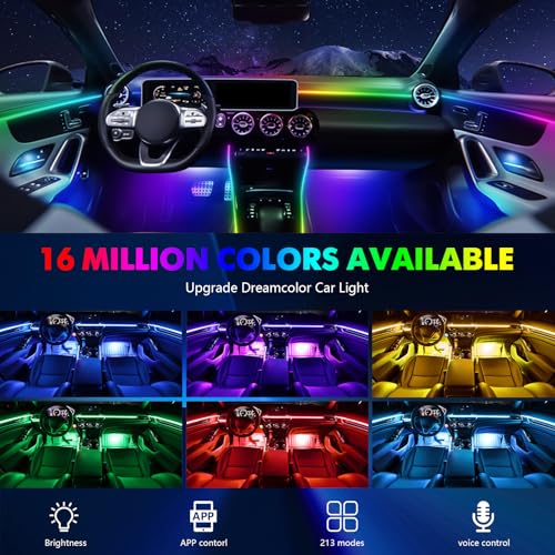 2026 Upgraded Dreamcolor Acrylic Interior Car LED Strip Light with Wireless Self