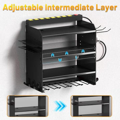 Power Tool Organizer Wall Mount with Charging Station & 8 Outlet