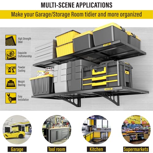 2 Pack 1.64x4ft Adjustable Garage Wall Shelving 560lbs Load Capacity Heavy Duty Wall Mounted Storage Shelf Metal Floating Shelves for Garage (2 Count)