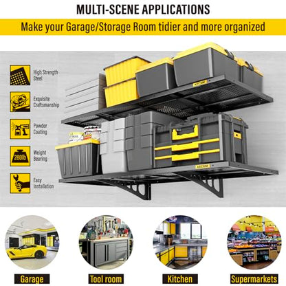 2 Pack 1.64x4ft Adjustable Garage Wall Shelving 560lbs Load Capacity Heavy Duty Wall Mounted Storage Shelf Metal Floating Shelves for Garage (2 Count)