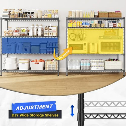 Extra-Wide 4-Tier 800LBS Storage Rack, Adjustable Shelves, Black