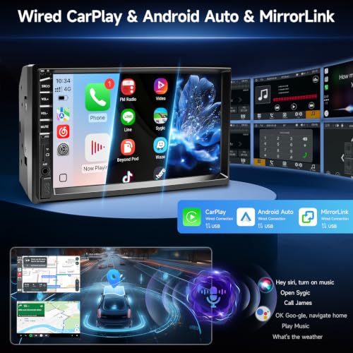 Double Din Car Stereo with Apple Carplay&Android Auto