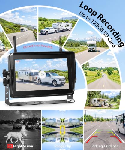 3 Wireless Backup Camera Solar Magentic Cameras with 7" DVR 1080P Touchscreen Monitor