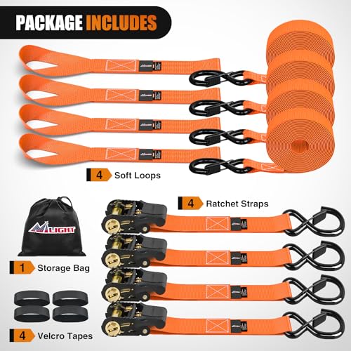 Ratchet Tie Down Straps 4500LBS Break Strength 1”×15’ Orange 4 Pack