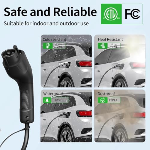 Level 1 EV Charger 16 Amp Portable J1772 Charging Cord 240V 25ft Cable