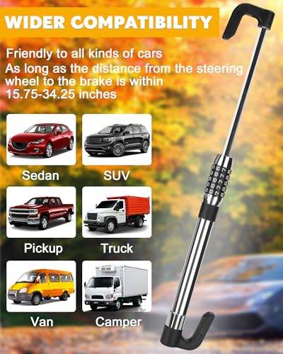 Steering Wheel Lock Anti Theft Device Retractable Brake Pedal Lock Keyless Password 5 Coded Combination Anti Theft Car Security Device Heavy Duty Universal Fit for Vehicle Car Truck Van SUV