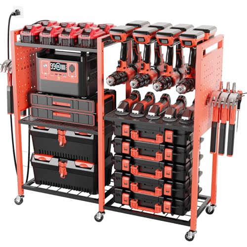 Heavy Duty Power Tools Organizer Cart with Charging Power Strip