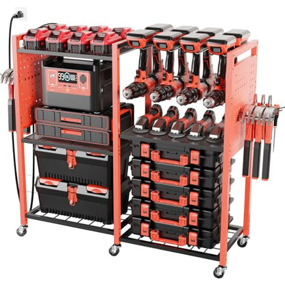 Heavy Duty Power Tools Organizer Cart with Charging Power Strip