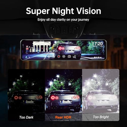 G850+ 12" 4K UHD Mirror Dash Cam Front and Rear with Zoom Backup Camera