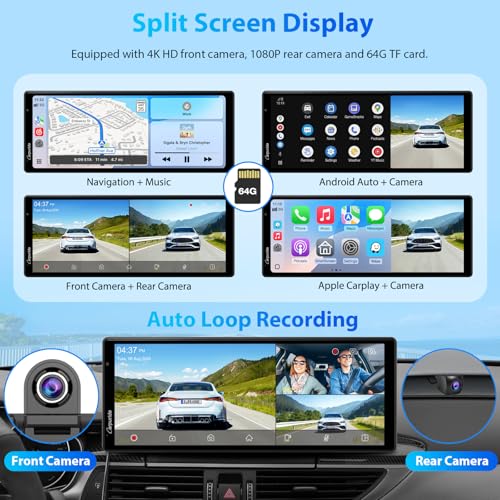 W903S CarPlay Android Auto Screen with 3 Channel Dash Cam