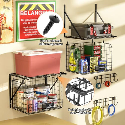 2 Pack Garage Shelves Wall Mounted with Wire Baskets (2 Count)