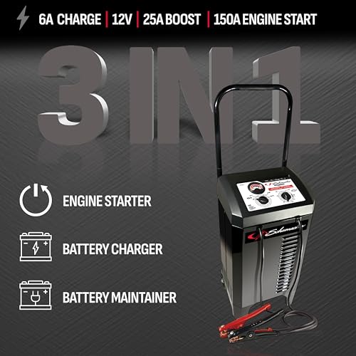 Wheeled Manual 6A Car Battery Charger and 150A Engine Starter