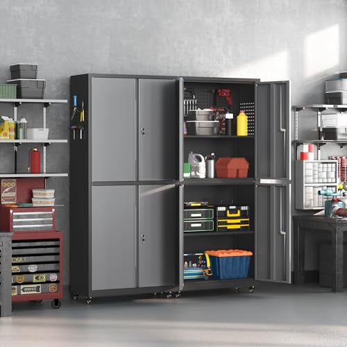 71" H Metal Tool Storage Cabinet with Lock and Wheels