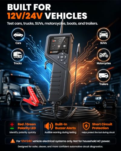 PB600 4-in-1 Automotive Power Circuit Probe Tester with True Waveform Oscilloscope, Battery Test, Injector & Relay Tester, Smart Multimeter Ohmmeter, 30ft Heavy-Duty Cable for Mechanic & DIY