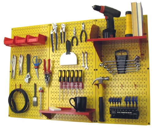 Pegboard Organizer 4 ft. Metal Pegboard Standard Tool Storage Kit with Yellow Toolboard and Red Accessories