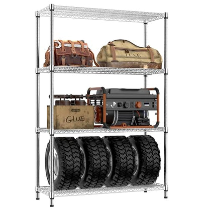 3400 LBS Garage Shelving Wide Storage Shelves 4 Tier Metal Shelves Heavy Duty Adjustable Utility Shelf Rack Chrome 17.7" D x 47.2" W x 70.4" H (4 Count)