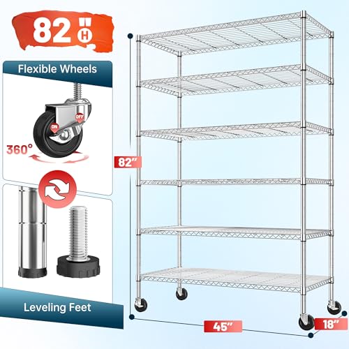 6 Tier Rolling Storage Shelves with Locking Wheels
