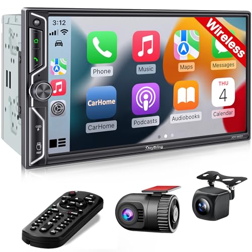 QLED Screen Upgrade] 7" Double Din Car Stereo with Dash Cam