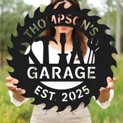 Custom Garage Workshop Metal Sign Personalized Tool Name Wall Art for Car Truck Mechanic Shop Decor Durable Steel Sign for Dad Husband Men’s Auto Workspace or Fence