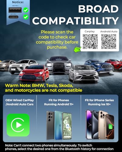 Wireless Carplay Adapter for Apple iPhone & Android Auto 2