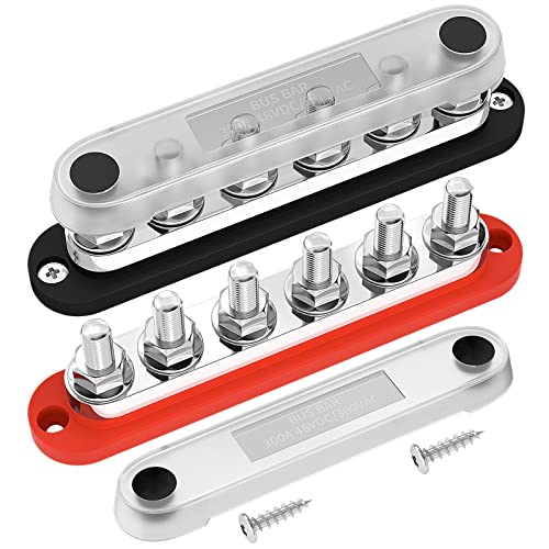 300A Bus Bar 12V Marine 12V Power Distribution Block with Cover 6 x 3 (2 Count)