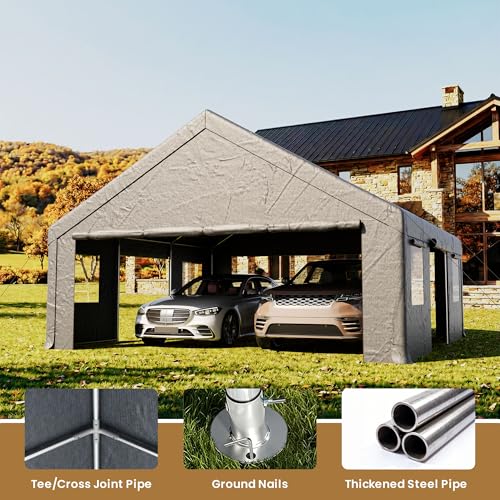 20'×20' Storage Shelter Outdoor Gable Roof Carport with Removable Side Walls