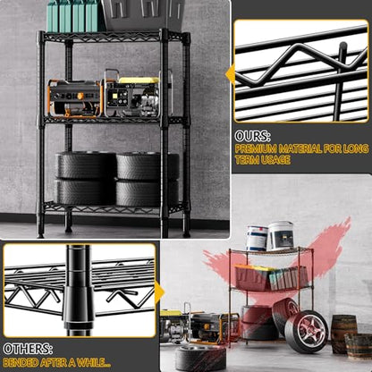 750 lbs 3 Tier Shelf Metal Storage Shelves Shelving Wire Rack Heavy Duty Closet Organizers for Garage Kitchen Bathroom Laundry Black 13.8" D x 23.6" W x 35.5" H