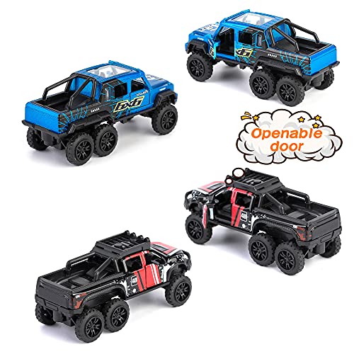 Pick up Trucks Open Door Die Cast Metal Toy Cars Pull Back 4 Pack