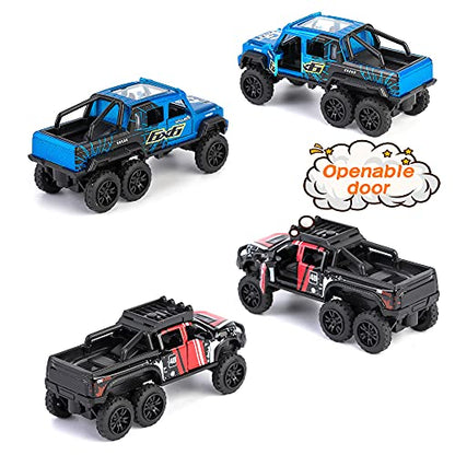 Pick up Trucks Open Door Die Cast Metal Toy Cars Pull Back 4 Pack
