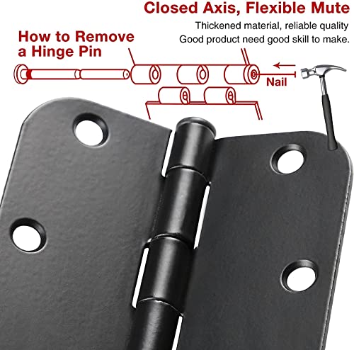 Rounded Door Hinges Matte Black 3.5" Interior Hardware 18 Pack
