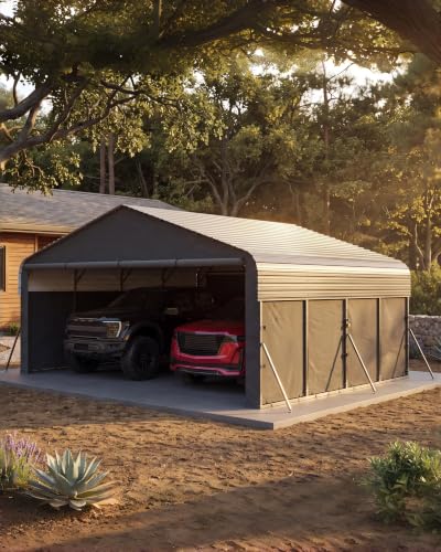 20x20 ft Metal Carport Enclosed